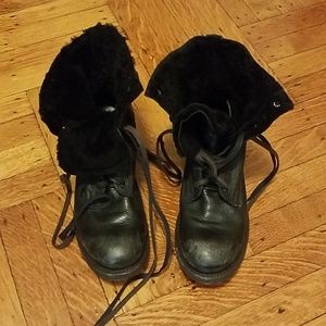 Ash shearling lace up combat boots
